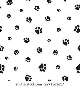 Seamless pattern with black dog pawprints