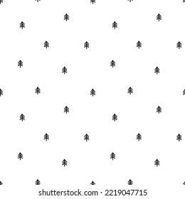 Seamless pattern with black doodle trees