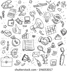 Seamless pattern of black doodles on business theme