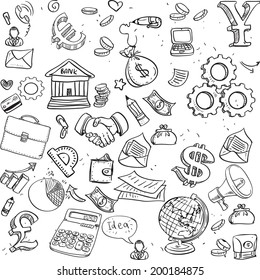 Seamless pattern of black doodles on business theme 3