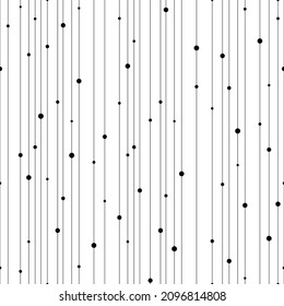 Seamless pattern. Black dot and line on white background. Repeated stripe pattern. Abstract vertical backdrop. Repeating delicate design for prints. Monochrome lattice wallpaper. Vector illustration