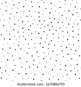 Seamless pattern. Black dots of irregular shape and different sizes in a chaotic manner isolated on white background. Art Texture for print, wallpaper, home decor, textile, package design