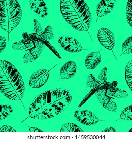 Seamless pattern with black dragonfly. Endless texture for season design.Vector. Print for bed linens, fabric, textiles, wallpaper, greeting cards, wrapping paper, gift box
