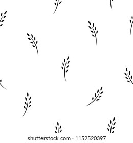 Seamless Pattern With Black Ears Of Wheat, Barley Or Rye. Natural Gren Ornament On White. Eco Company, Agriculture, Nature Firm, Ecology, Healthy Organic And Farm Fresh Food Wallpaper. Vector