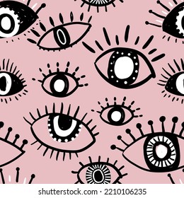 Seamless pattern with black eyes and lashes. Texture background. Wallpaper for teenager girls. Women's fashion style