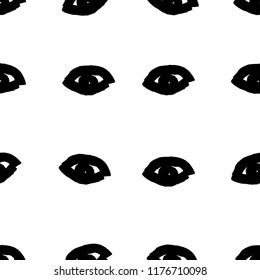 Seamless pattern with black eyes. Black and white doodles in the form of eyes. Vector white isolated background. Suitable for printing on fabric, clothing, wrapping paper, wallpaper, case.