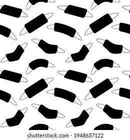Seamless pattern with black face masks on white background. Flat style vector illustration.