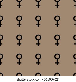 Seamless pattern with black female symbols. Female signs same sizes. Pattern on brown background. Vector
