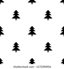 Seamless pattern with black fir on the white background. Vector illustration