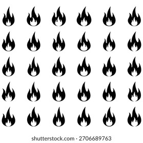 Nahtloses Muster schwarzer Feuersymbole auf weißem Hintergrund