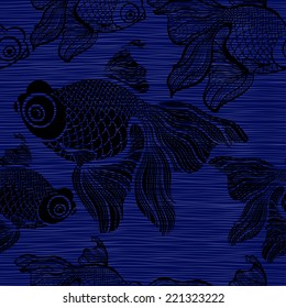Seamless pattern with black fishes.