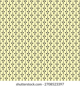 Patrón sin fisuras de adornos florales negros sobre fondo amarillo pastel