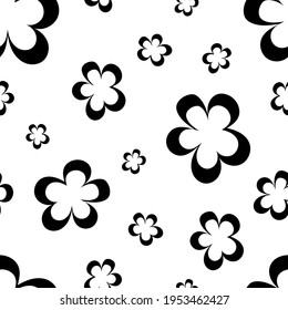 Seamless pattern of black flowers, abstract texture, vector floral print. Seamless simple black white abstract pattern - for paper, for fabric, for textiles, flower background, minimalist wallpaper.