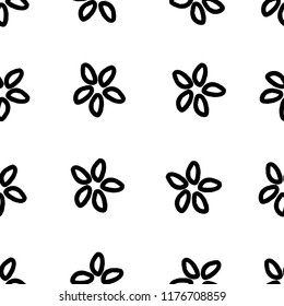 Seamless pattern with black flowers. Black-and-white scribbles in the form of petals. Vector white isolated background. Suitable for printing on fabric, clothing, wrapping paper, wallpaper, case.