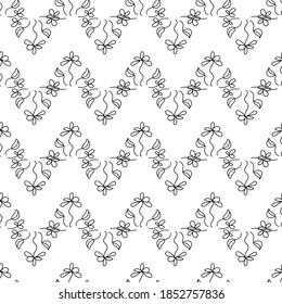 Seamless pattern with black  flowers and leaves on a white background. Suitable for fabric, wrapping paper, wallpaper, bags, clothes, dishes, cases on smartphones and tablets, wallets.