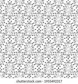 Seamless pattern with black  flowers and leaves on a white background. Suitable for fabric, wrapping paper, wallpaper, bags, clothes, dishes, cases on smartphones and tablets, wallets.