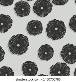 Seamless pattern with black flowers on gray background. Vector illustration for fabric, textures, textile.
