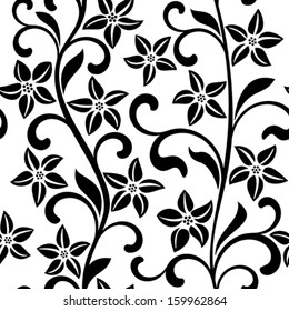 Seamless pattern with black flowers on a white background 