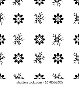 Patrón sin inconvenientes con flores negras sobre el fondo blanco. Ilustración vectorial.