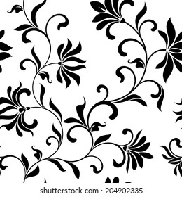 Patrón sin inconvenientes con flores negras sobre fondo blanco