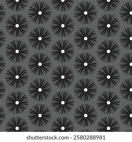 Seamless pattern with black flowers on gray background. Vector illustration.
