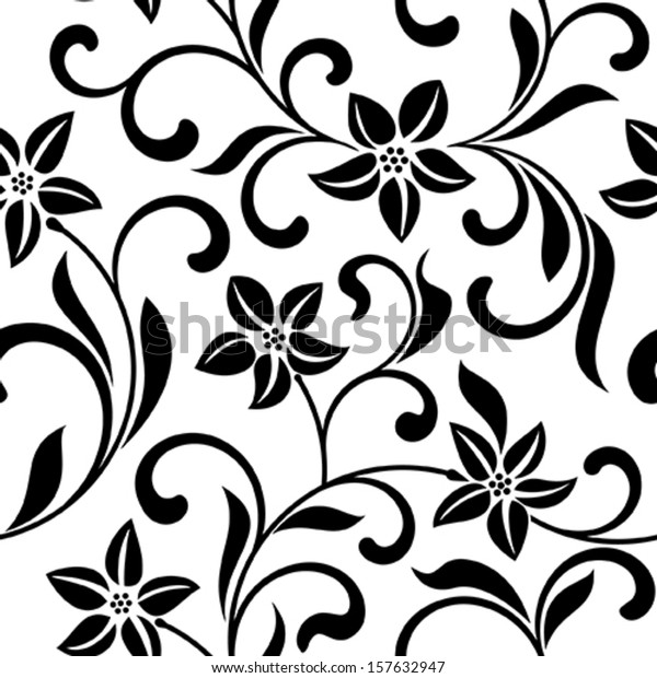 Seamless Pattern Black Flowers On White Stock Vector (royalty Free 