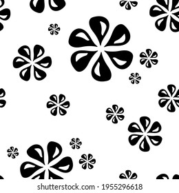Patrón sin foco de flores negras con resaltado blanco, textura abstracta, impresión vectorial floral. Patrón simple sin soldadura - para papel, para tela, para textil, fondo floral, papel tapiz minimalista.