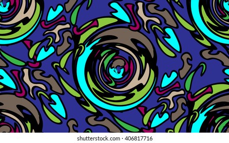 Seamless pattern with black funnels with colorful stripes