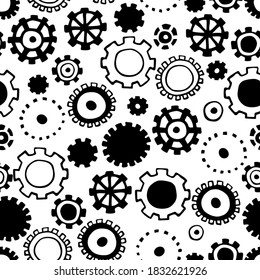Seamless pattern with black gears. Monochrome print.