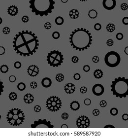 seamless pattern with black gears on a dark gray background