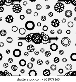 seamless pattern with black gears on a light gray background
