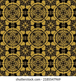 seamless pattern black and gold  flower pattern in vintage mandala style for tattoos, fabrics or decorations and more. Vector illustration.