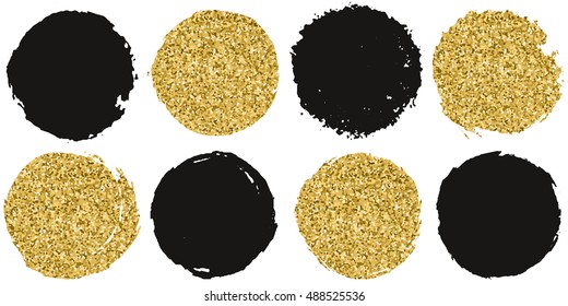Seamless pattern  with black and gold glitter texture circles in straight rows. Vector, illustration
