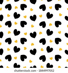 Patrón sin brillo con los corazones negros y dorados sobre un fondo blanco. Ilustración vectorial.	