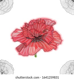 seamless pattern of black, gold, red and white poppies