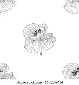 seamless pattern of black, gold, red and white poppies