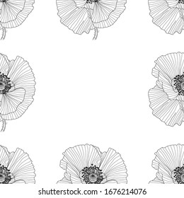 seamless pattern of black, gold, red and white poppies