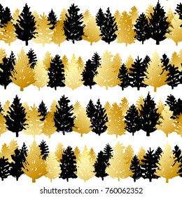 Seamless pattern with black and golden Christmas trees
