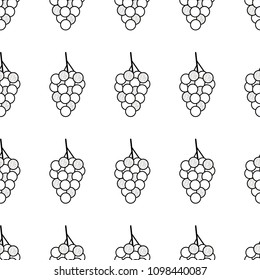 Seamless pattern with black grapes on the white background. Vector illustration
