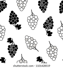 Seamless pattern with black grapes on the white background. Vector illustration