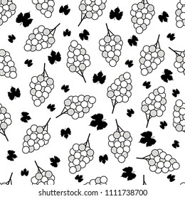 Seamless pattern with black grapes on the white background. Vector illustration