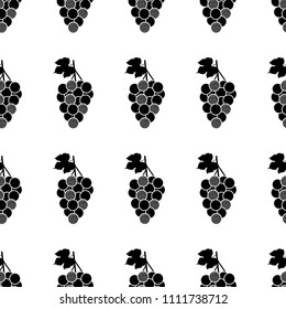 Seamless pattern with black grapes on the white background. Vector illustration