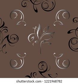 seamless pattern with black and gray decorative elements on brown background