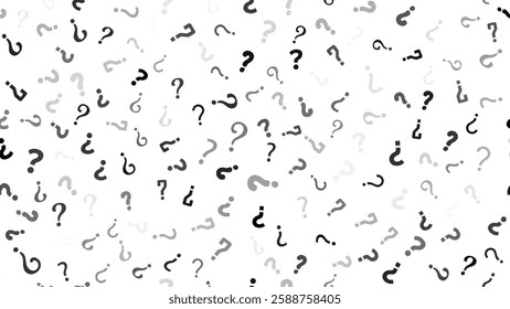 Seamless pattern of black and gray question marks on white background for mystery concept and problem solving design. Vector illustration.