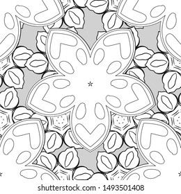 Seamless pattern with black, gray and white elements, curls and ornaments. Vector oriental style arabesques.
