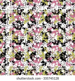 Seamless pattern with black, green and pink elements on white background