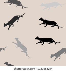Seamless pattern with black and grey cats on a light background