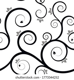 Seamless pattern black grey curl, transparent background