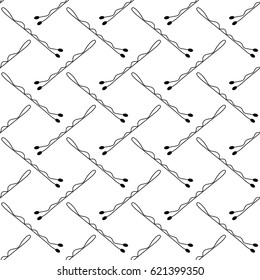 Seamless Pattern With Black Hair Pin.Vector Simple Print For Girl.Textile Texture