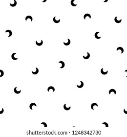 Seamless pattern with black half moon, crescents on white background. Ethnic abstract background. Geometric seamless  texture. Simple vector illustration. 